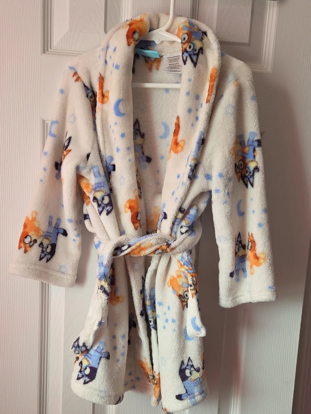 Plush Kids Bathrobe with Blue and Orange Puppy Print